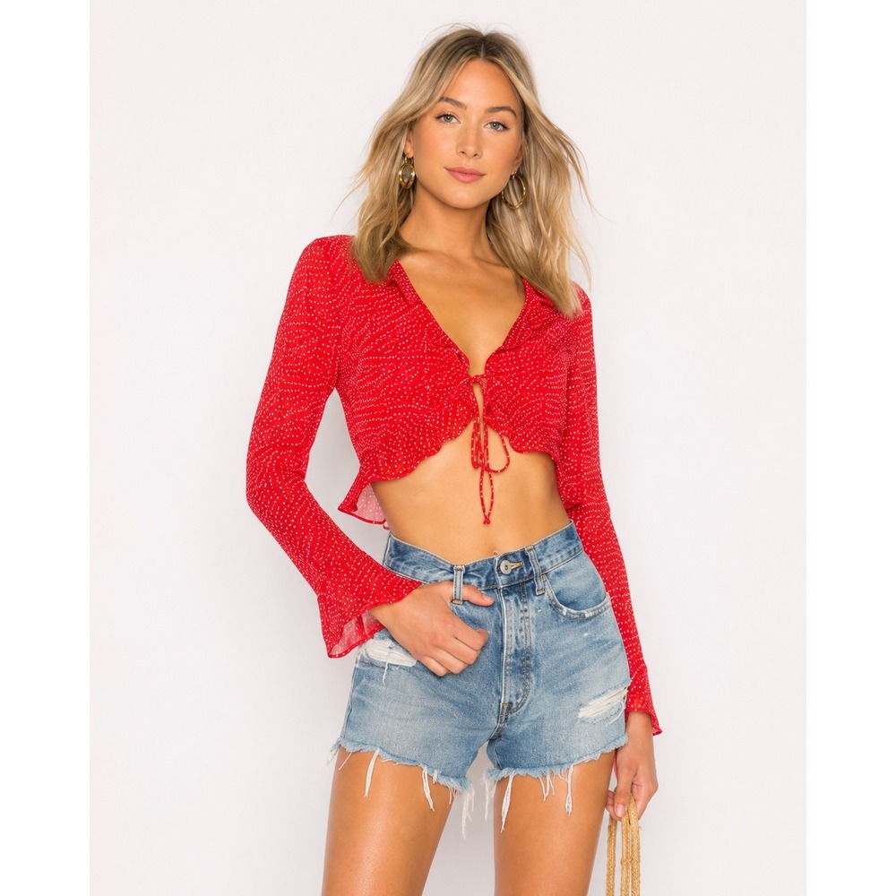 superdown Prisca Red Polka Dot Tie Front Crop Top Revolve Y2K Coquette